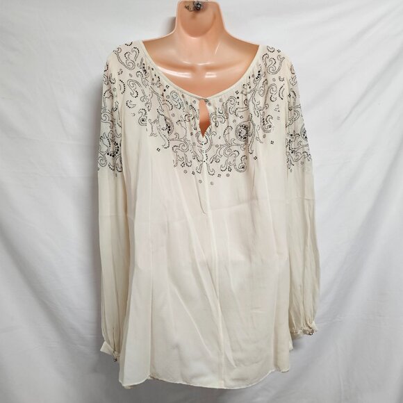 St. John Beaded 100% Silk Lined Top Blouse Women Size 14 Ivory - Picture 8 of 14